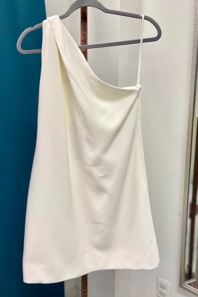 Halston Gracie One Shoulder Mini Cocktail Dress - Chalk