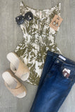 Carrie Linen Leaf Print Spaghetti Strap Top