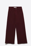 The Q2 Cropped Wide Leg Jeans- Burgundy