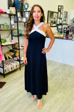 Italian Two-tone Contrast Halter Neck Maxi Dress