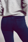 Q2 Flare Jeans with Raw Hem Edge in Blue Ink - Navy
