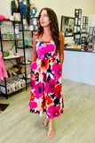 Summer Floral Print Midi Dress with Smock Back