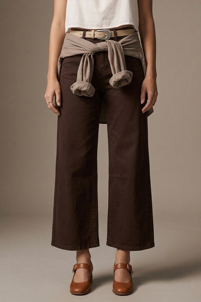 The Q2 Cropped Wide Leg Jeans- Brown