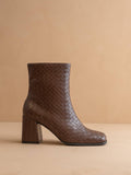 The Demi | Coffee Woven Block Heel Ankle Boot: COFFEE