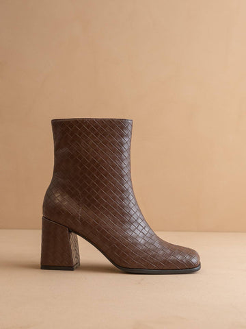 The Demi | Coffee Woven Block Heel Ankle Boot: COFFEE