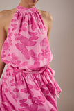 Butterfly Halter Neck Waist Tie Printed Chiffon Dress