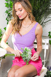 FINAL SALE:  V-Neck Sleeveless Rhinestone Detail Rib Tank Top