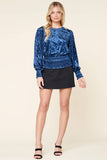 Burning Love Crushed Velvet Smocked Waist Top - Navy