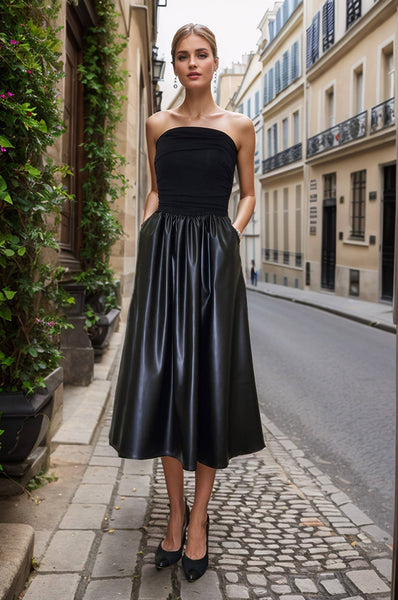 The Mimi Vegan Leather Tube Dress- Black