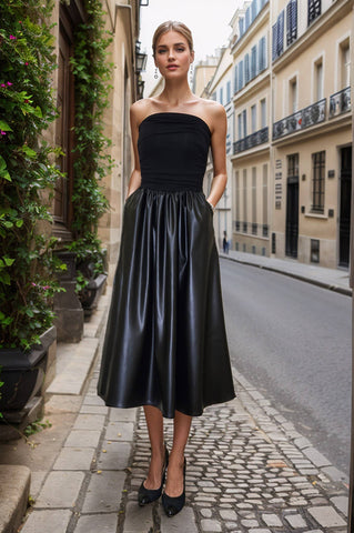 The Mimi Vegan Leather Tube Dress- Black