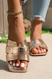 Gold Crocodile Pattern Flat Sandals- Gold