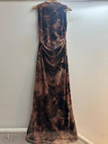 Mesh Fall Floral Printed High Neck Printed Maxi Dress