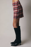 Woolen Plaid Slit Mini Skirt - Cream/Red