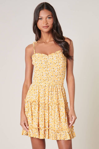 Doreen Daisy Tie Strap Smocked Back Top- Yellow