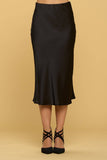 FINAL SALE:  Solid Satin Midi Skirt Plus - Black