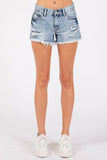 Petra153 Mid Rise Rigid Patch Denim Shorts