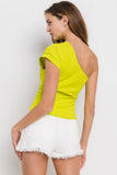 Solid One Shoulder Pleated Top- Sky Blue