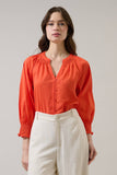 Yamila Long Sleeve Button Down Top- Tomato