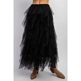Cascading Tulle Mesh Layered Midi Skirt
