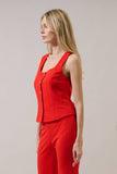 Hemary Button Down Sleeveless Top- Red