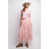 Cascading Tulle Mesh Layered Midi Skirt