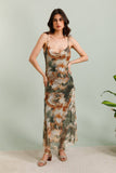 The Jenna Print Sheer Illusion Mesh Midi  Dress - Abstract