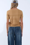 The Q2 Textured Stripe Knit Sweater- Camel