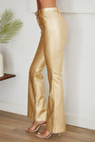 Venti6 Bell Bottom PU Pants - Gold