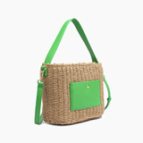 Sunset Straw Bucket Mini Tote Bag: Brown