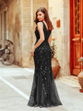 Classic Fishtail Sequin Mesh Evening Dress: Dark Purple / 4