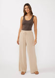 Ruffled Waist Washed Linen Cotton Wide-Leg Pant