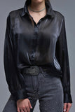 The Q2 Elegant Silk Button Up- Black