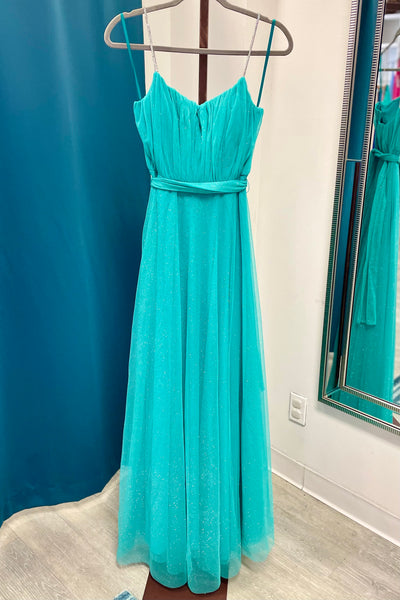 City Studio Shimmer Belted Evening Gown - Seafoam/Silver