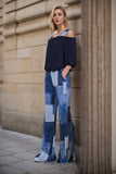 Anouk Patch Denim Print Pants- Blue