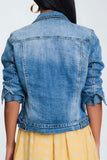 Q2 Cropped Denim Trucker Jacket- Light Denim