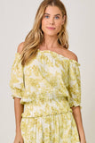 Mystree Double Gauze Printed On and Off Shoulder Top