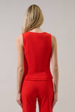 Hemary Button Down Sleeveless Top- Red