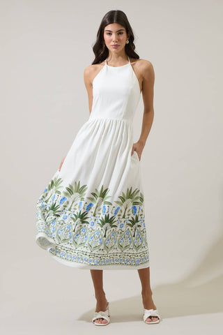 Senara Floral Triny Halter Neck Midi Dress