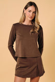 Crew Neck Long Sleeve Crew Top - Brown