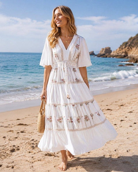 White Embroidered Maxi Dress — White