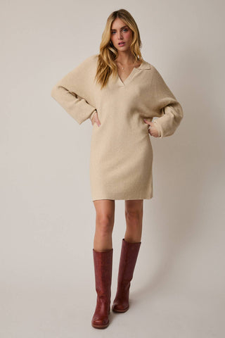 Collared Sweater Dress- Cream