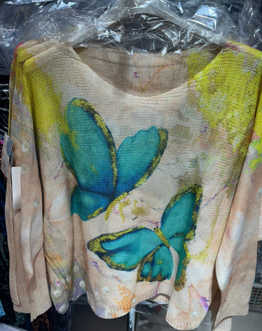 Blue Butterfly Printed Italian Sweater