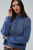 The Q2 Fluffy Knit Cardigan Sweater with Sequins and Zipper - Blue