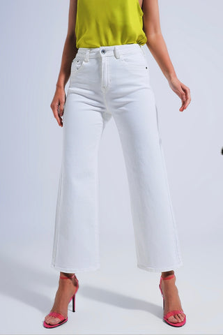 The Q2 Wide Leg Jeans- Cream