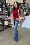 The Q2 Knitted Poncho with Ecru Trim-Brown