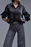 The Q2 Elegant Silk Button Up- Black