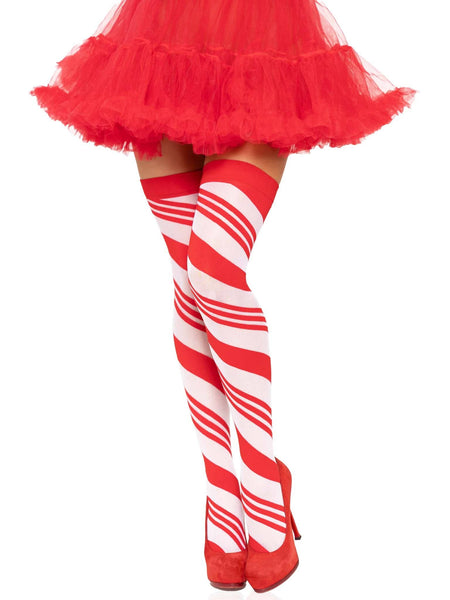 Peppermint Striped Thigh Highs: Red/White / One Size