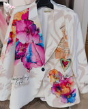 Italian White Floral Print Blazer