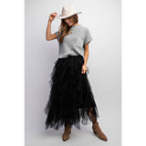 Cascading Tulle Mesh Layered Midi Skirt