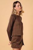 Crew Neck Long Sleeve Crew Top - Brown